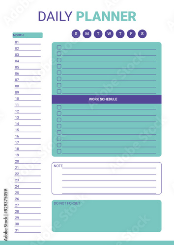 Daily Planner Template. Planner with Place for text. Vector Illustration.