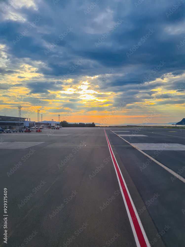 Fototapeta premium Sunset over Trondheim Airport Værnes