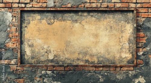 This weathered brick wall features a faded area, ideal for artistic text or graphics. Its great for design projects needing a rustic backdrop, enhancing urbanthemed artwork or ads