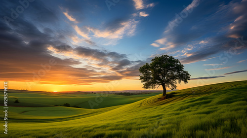 Captivating Sunset on a Gentle Countryside Hill: A Symphony of Nature's Finest Views