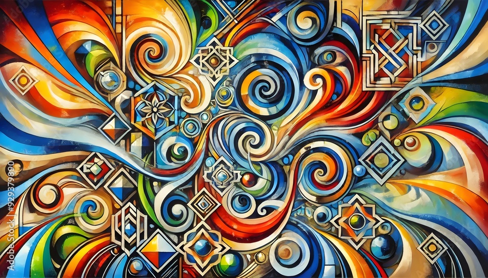 abstract painting with Islamic details and cultural elements