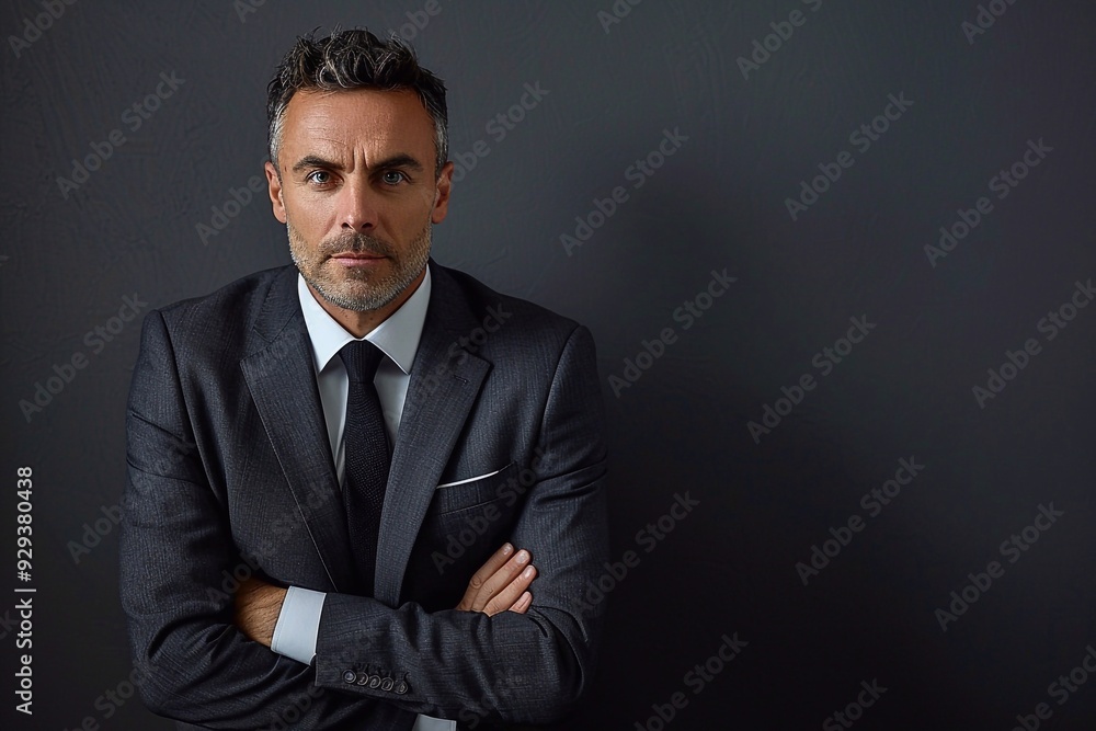 Studio portrait of a man wearing a tailored business suit. Studio portrait of a man wearing a tailored business suit.