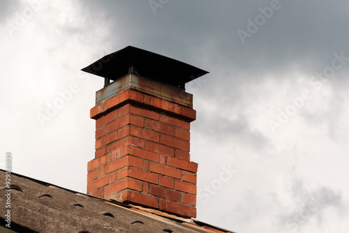 A brick chimney is currently resting on the top of a roof structure