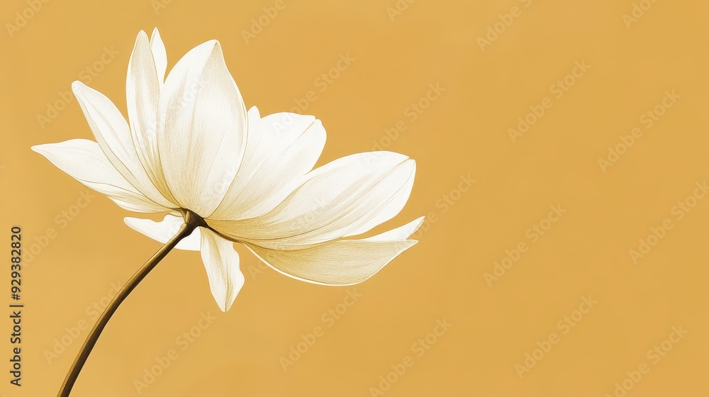 Obraz premium A serene white lotus flower against a warm yellow background, symbolizing purity and tranquility.