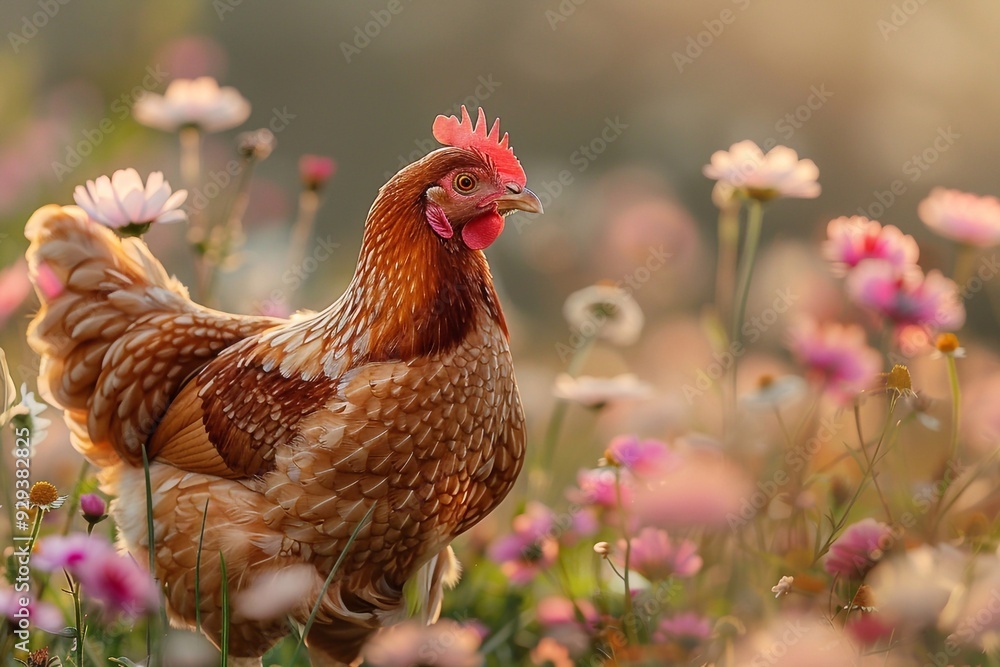Fototapeta premium Hen in a spring Meadow