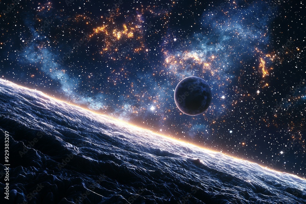 Obraz premium Space cosmic illustration with planets scene created with Generative AI