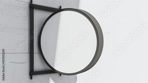 A minimalist round mirror mounted on a wall, reflecting light and space.