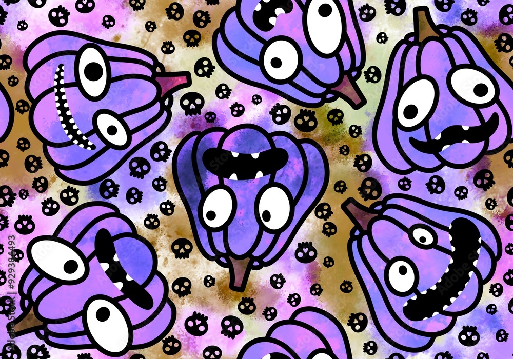Halloween pumpkins seamless monsters pattern for wrapping paper and fabric Halloween pumpkins seamless monsters pattern for wrapping paper and fabric