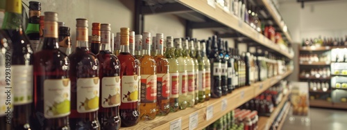 Wallpaper Mural Assortment of wine bottles on wooden shelves in a liquor store Torontodigital.ca