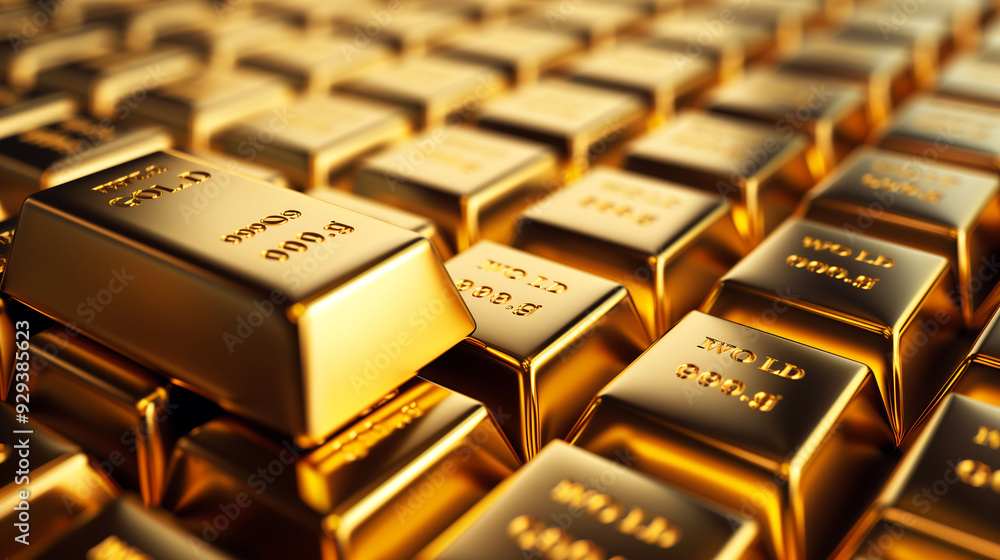 Shiny Gold Bars Stacked in Rows Close-Up Shiny Gold Bars Stacked in Rows Close-Up