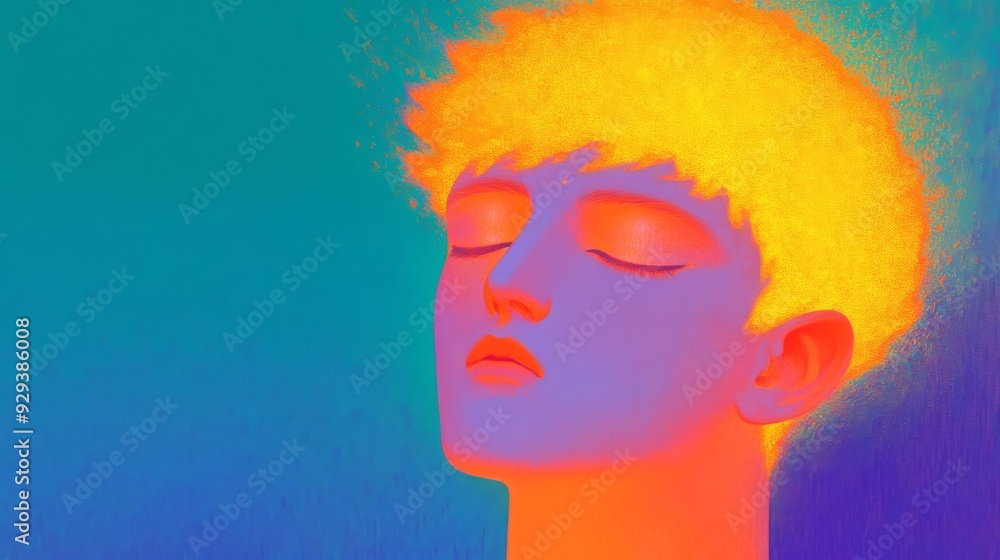 A contemplative figure with bright hair lost in tranquil thoughts A contemplative figure with bright hair lost in tranquil thoughts