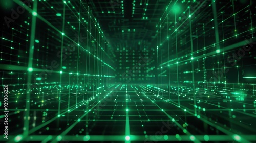 Abstract green digital grid with glowing lines and patterns, perfect for tech-themed backgrounds