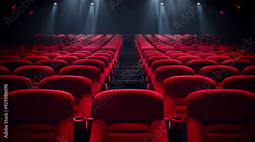 Empty Movie Theater with Red Seats and Spotlight