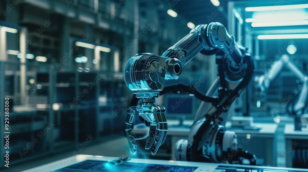 AI-powered robotic arm performing intricate tasks in a precision engineering lab. AI-powered robotic arm performing intricate tasks in a precision engineering lab.