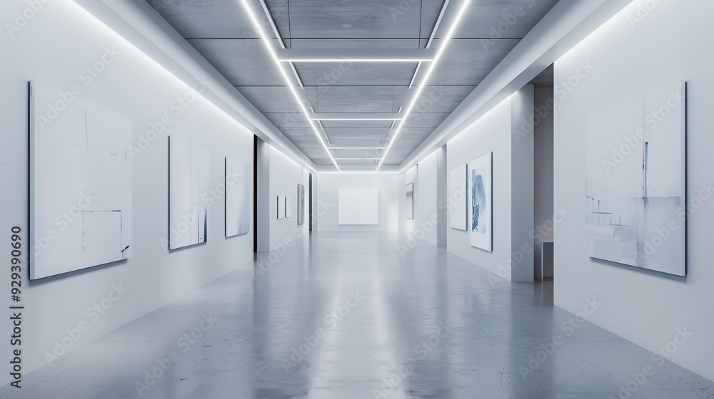 Obraz premium A modern art gallery featuring minimalist artworks and bright lighting.