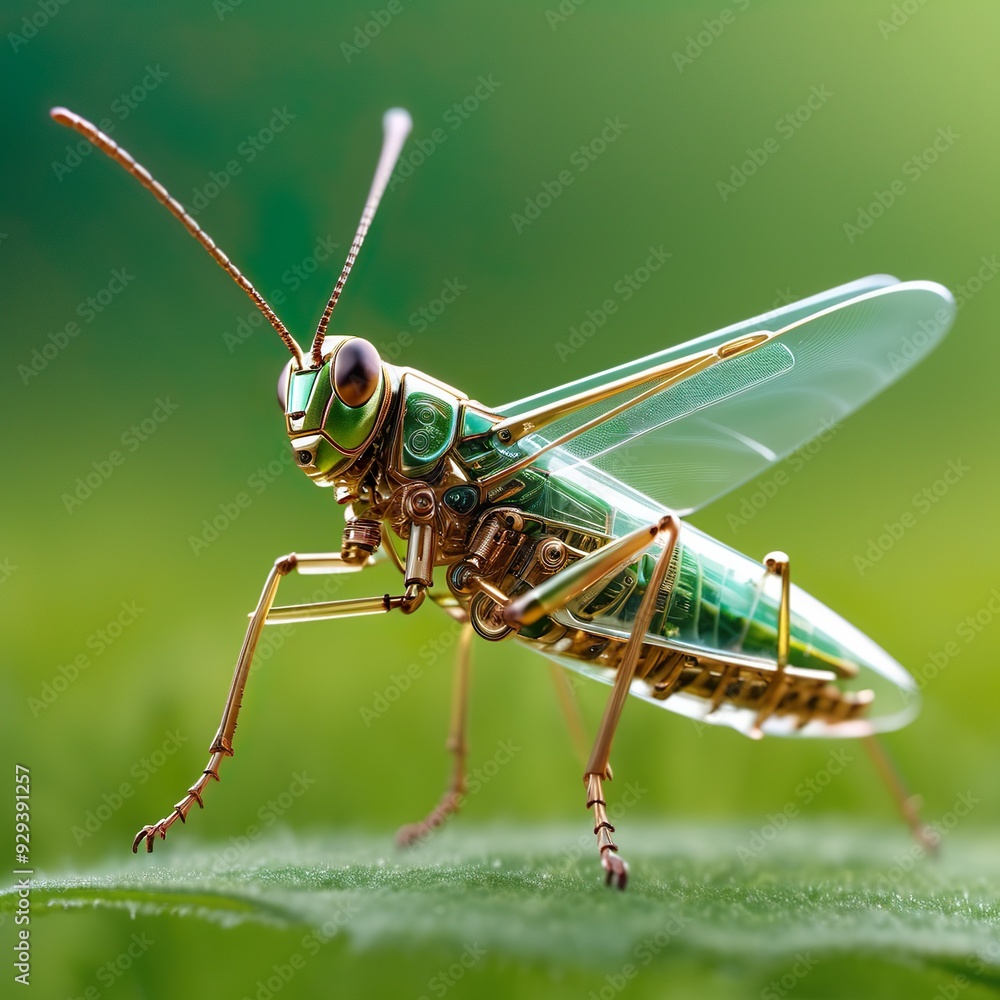 Fototapeta premium grasshopper on a green leaf