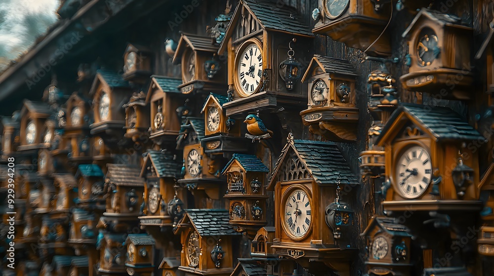 Fototapeta premium Wall of Cuckoo Clocks.