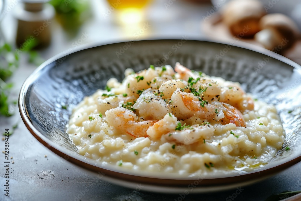 Risotto, A creamy rice dish cooked with broth until it reaches a smooth consistency, often made with ingredients such as mushrooms, seafood, or saffron. Risotto, A creamy rice dish cooked with broth until it reaches a smooth consistency, often made with ingredients such as mushrooms, seafood, or saffron.