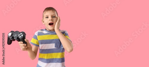Shocked little boy with joy...