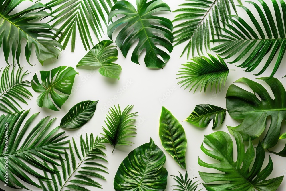 A cluster of green leaves sitting on a clean white background A cluster of green leaves sitting on a clean white background