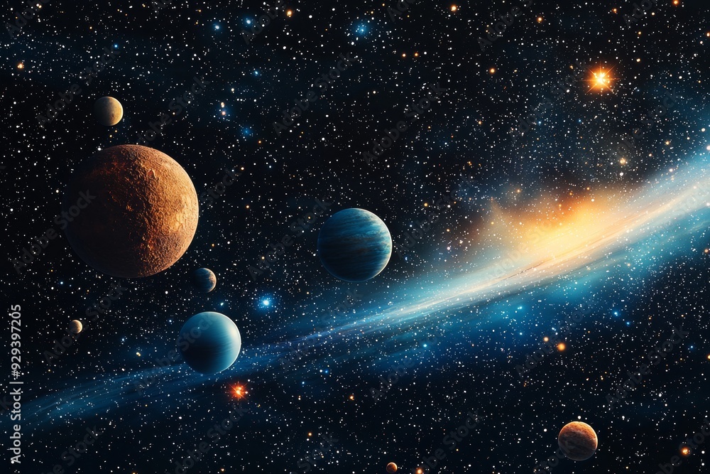 Space cosmic illustration with planets scene created with Generative AI Space cosmic illustration with planets scene created with Generative AI