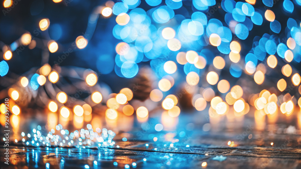 Abstract Christmas image with glitter lights in night festive atmosphere. New Year holiday blue background bright bokeh. Abstract Christmas image with glitter lights in night festive atmosphere. New Year holiday blue background bright bokeh.