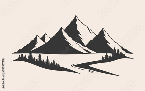 Mountains icon vector. Hike, travel vector illustration sign. rocky mountains silhouette. 
