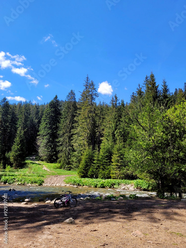 Wallpaper Mural bike near river in the mountains Torontodigital.ca