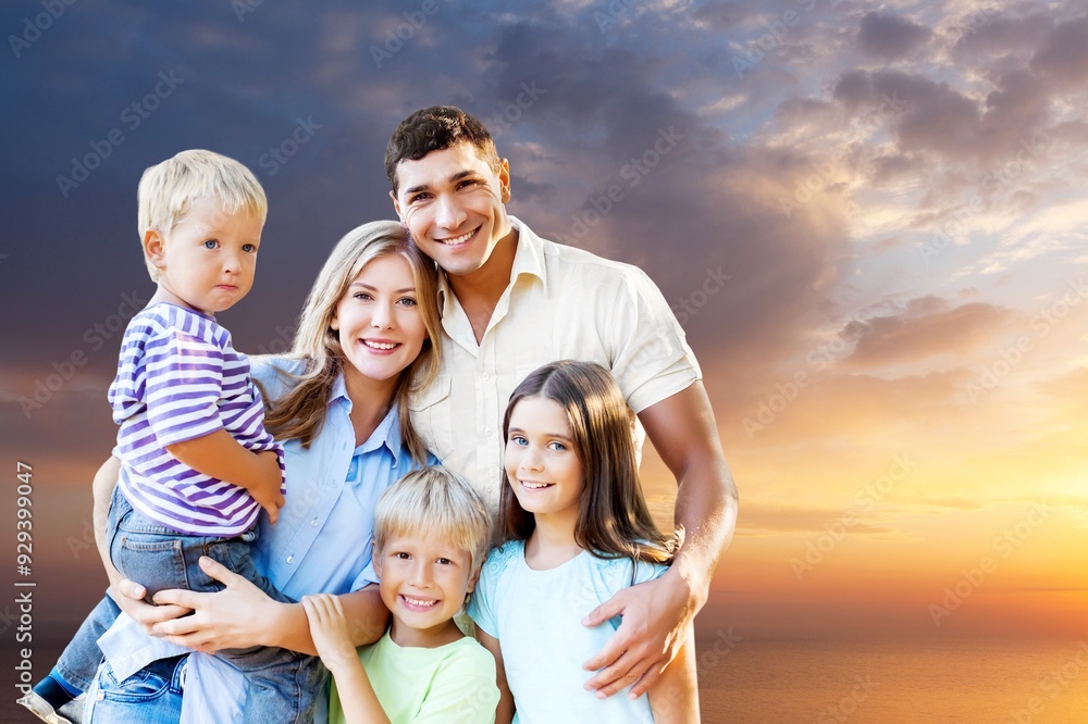 Happy family, Parents, children at vacation near sea Happy family, Parents, children at vacation near sea