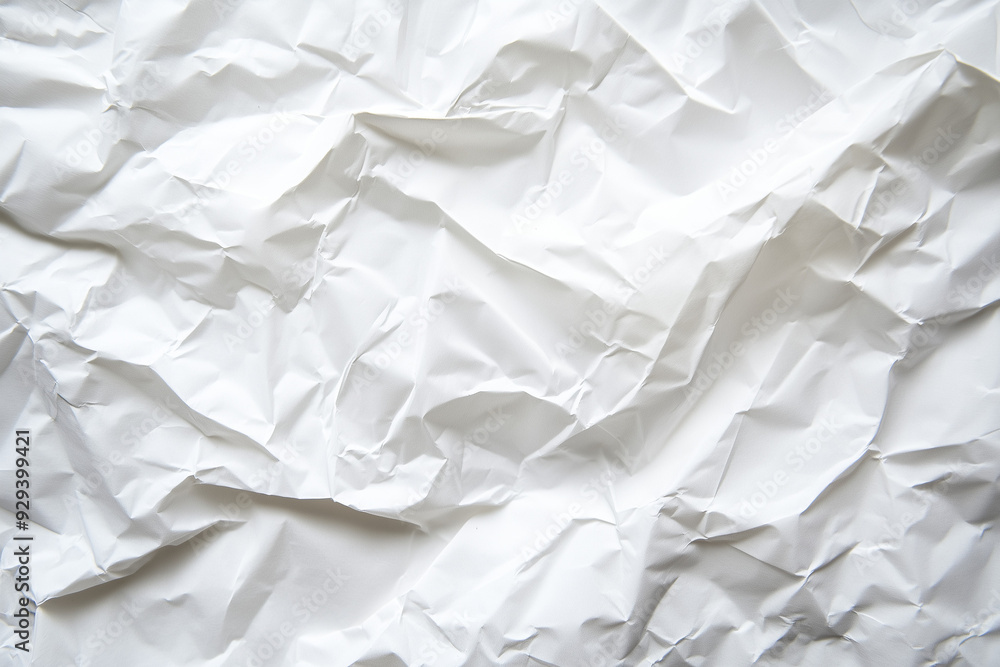 Obraz premium Crumpled white paper texture with various folds and creases, creating an abstract and intricate pattern across the surface.
