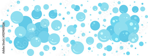 Soap bubble water background, blue foam, laundry, bath shampoo suds splash. Carbonated pattern, bathroom clean underwater texture. Soda, shower, fizz. Abstract vector illustration