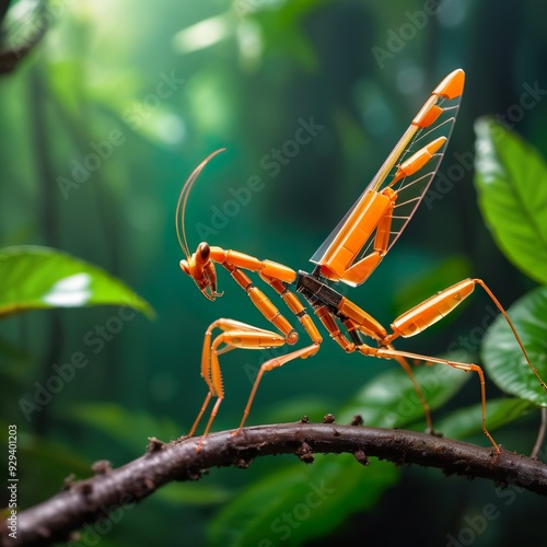 Wallpaper Mural Vibrant orange mantis on a green background Torontodigital.ca