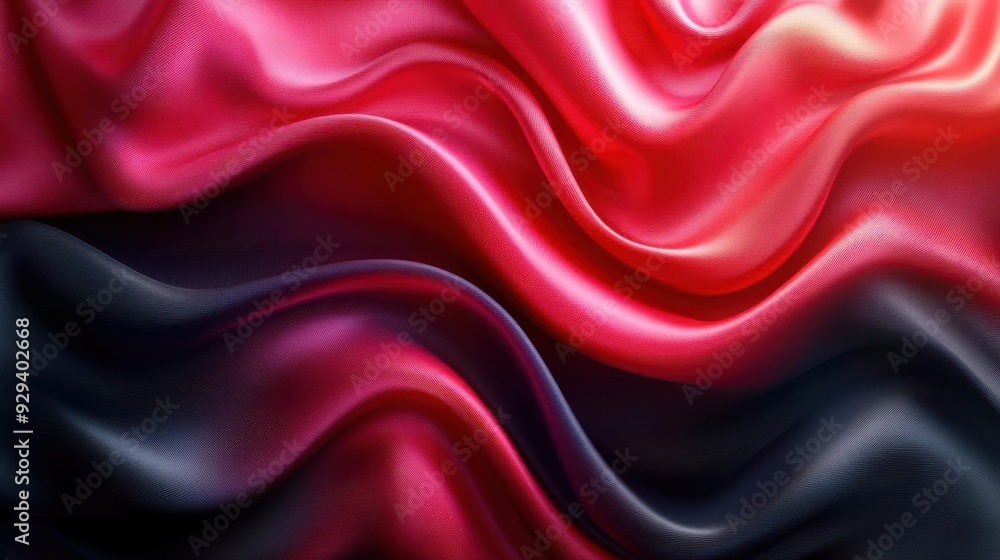Fototapeta premium abstract fabric waves silky red and black gradient undulating in 3d space dynamic folds glossy reflections elegant motion