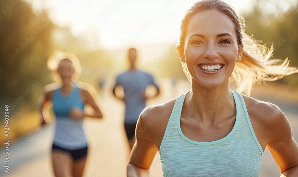 Group of People Working Out Together Outdoors in Midday Sunlight: Bright and Smiling Group of People Working Out Together Outdoors in Midday Sunlight: Bright and Smiling