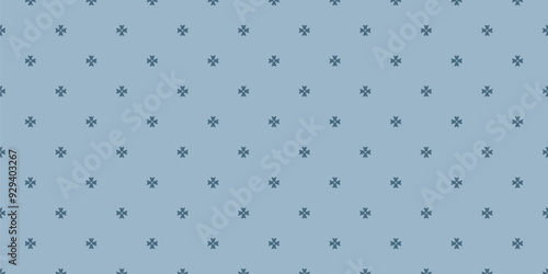 Vector minimalist geometric floral ornament. Simple seamless pattern. Ornamental texture with small flower shapes, crosses. Soft blue abstract background. Minimal repeat geo design for decor, textile