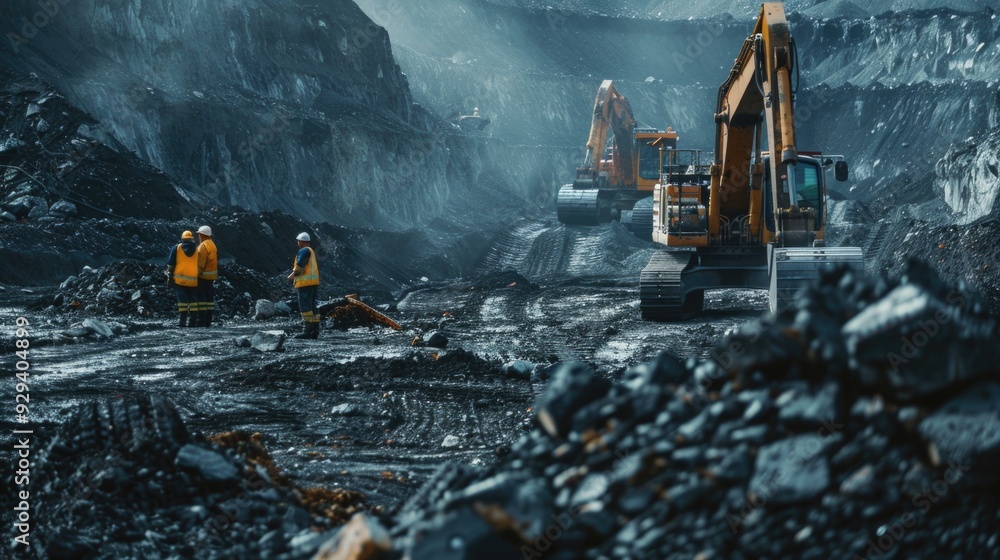 Group of people standing beside a large pile of rocks, possibly for construction or excavation purposes Group of people standing beside a large pile of rocks, possibly for construction or excavation purposes