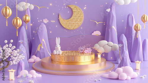 Enchanted Pastel Dreamscape with Whimsical Rabbit
 photo