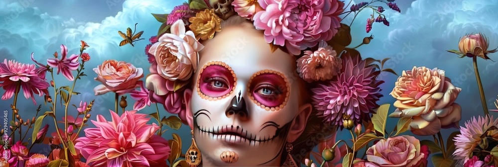 Day of the dead calavera sugar skull with flowers Day of the dead calavera sugar skull with flowers
