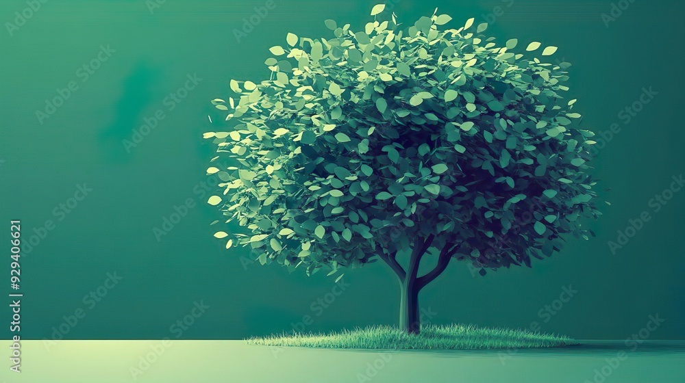 Tree basking in sunlight with bright green leaves picture