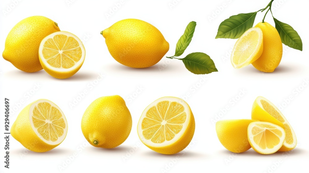 Fresh Lemons, Isolated On White Background, Ideal For Food And Beverage Advertisements. . Generative ai Fresh Lemons, Isolated On White Background, Ideal For Food And Beverage Advertisements. . Generative ai