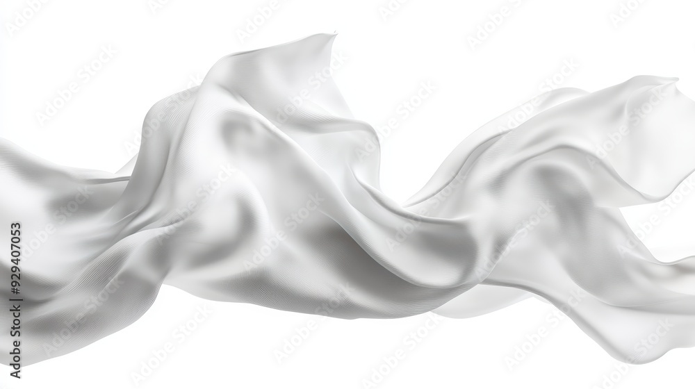 Obraz premium Soft Flowing White Fabric Wave, Isolated On White Background, Ideal For Textile And Interior Design . Generative ai