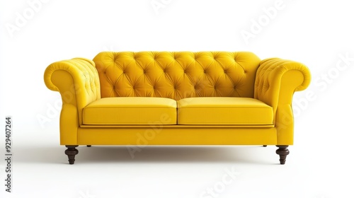 Yellow Sofa, Isolated On White Background, Perfect For Interior Design And Furniture-Themed Designs. . Generative ai