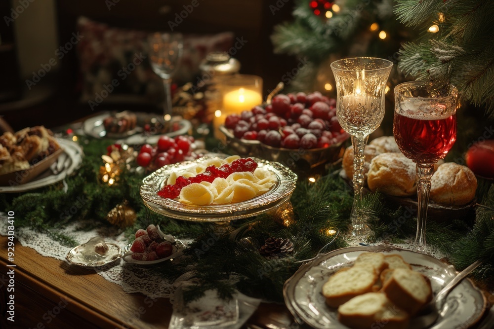 Captured photography of festive christmas table food decoration for the holiday season Captured photography of festive christmas table food decoration for the holiday season