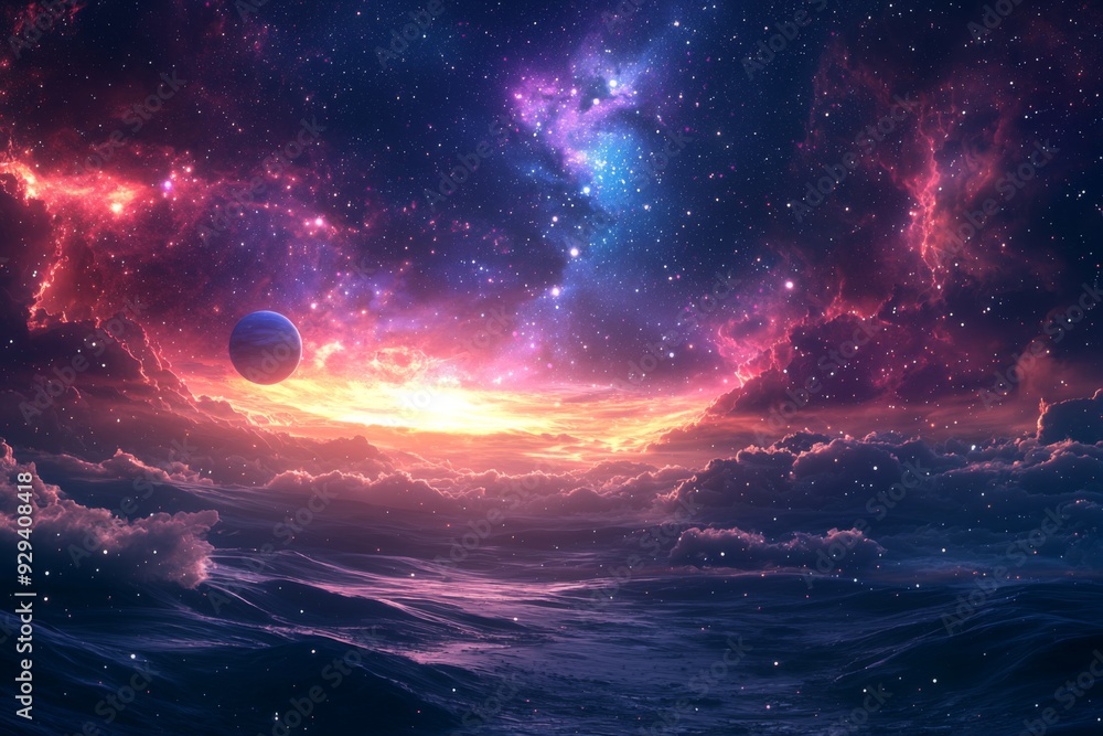 Fototapeta premium Space cosmic illustration with planets scene created with Generative AI