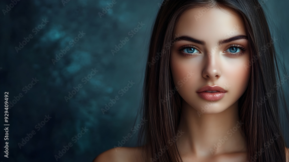 A beautiful young female model on a dark background with perfect skin, portrait of a girl of model appearance with straight hair A beautiful young female model on a dark background with perfect skin, portrait of a girl of model appearance with straight hair