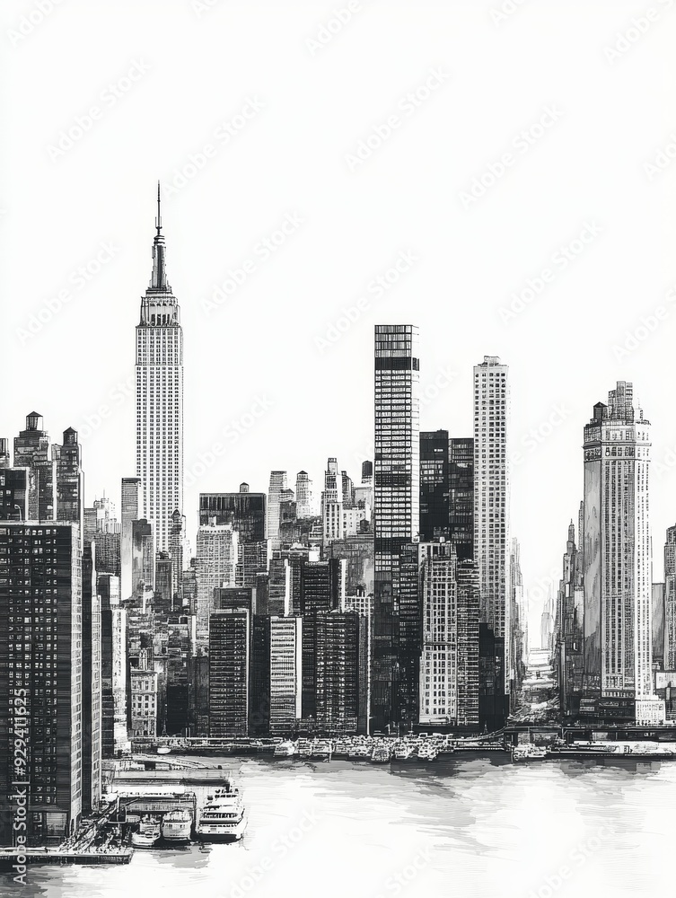 Fototapeta premium Black and White Sketch of the New York Skyline