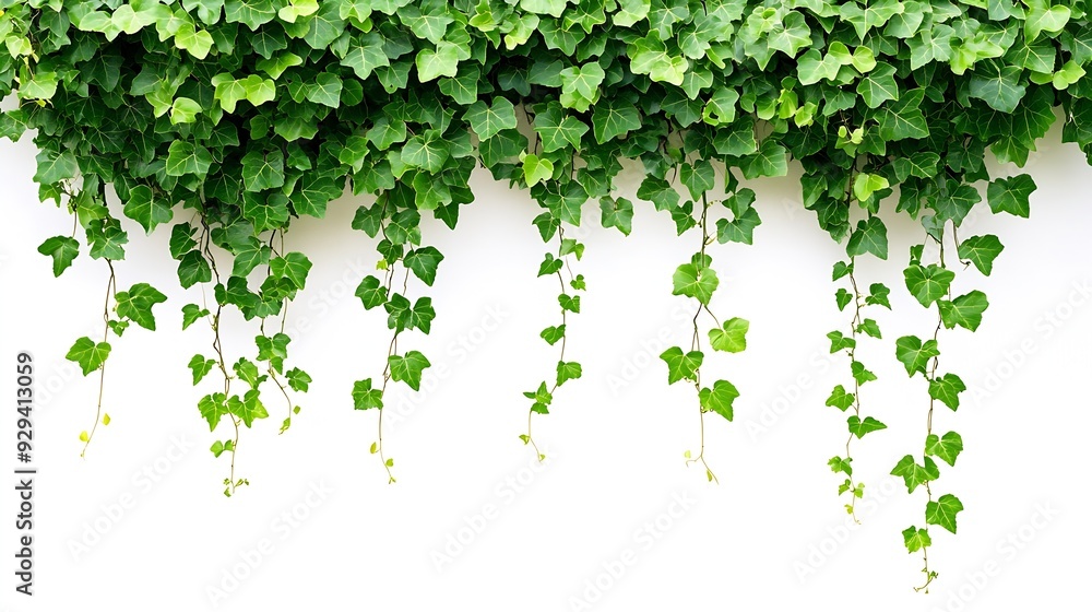 Fototapeta premium Plant and flower vine green ivy leaves tropic hanging climbing isolated on white background : Generative AI