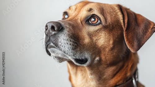 Mongrel Dog wearing a dog collar isolated on white : Generative AI