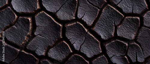 Close-up of thick, blocky bark of a persimmon tree, displaying dark, rugged texture with deep fissures, capturing the raw essence of nature's patterns