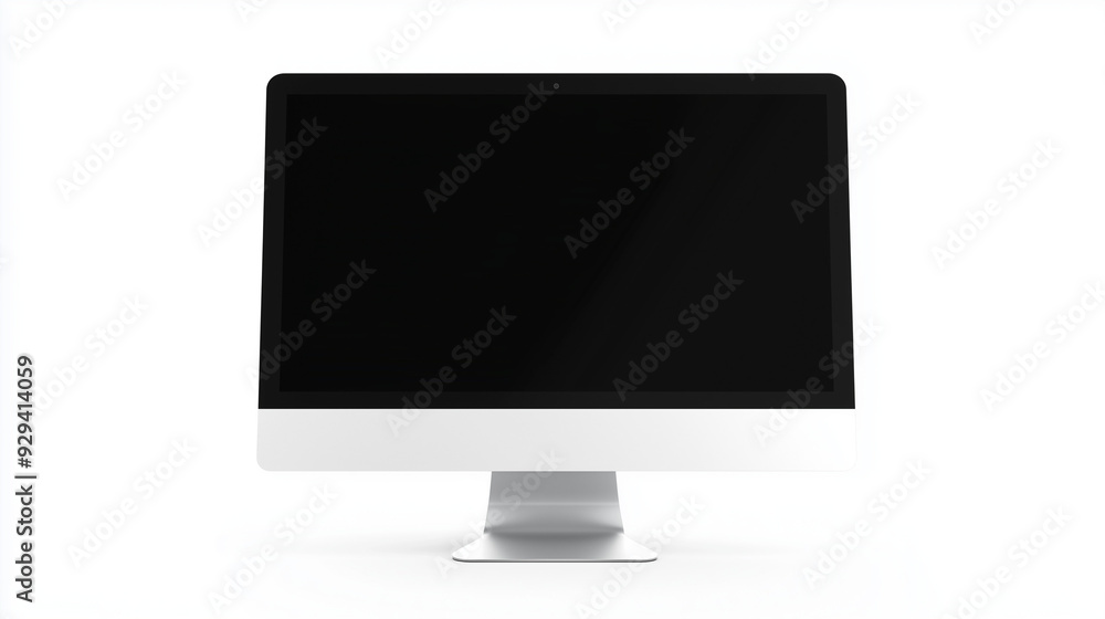 A sleek, modern desktop computer with a large, black screen and white frame, set against a minimalistic white background. A sleek, modern desktop computer with a large, black screen and white frame, set against a minimalistic white background.